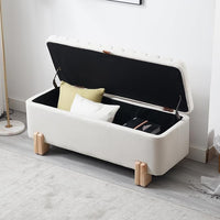 Kmax 45" Storage Bench Linen Entryway Bench Upholstered Ottoman Bench with Wavy Top & Safty Hinge for Bedroom Living Room Hallway, Beige
