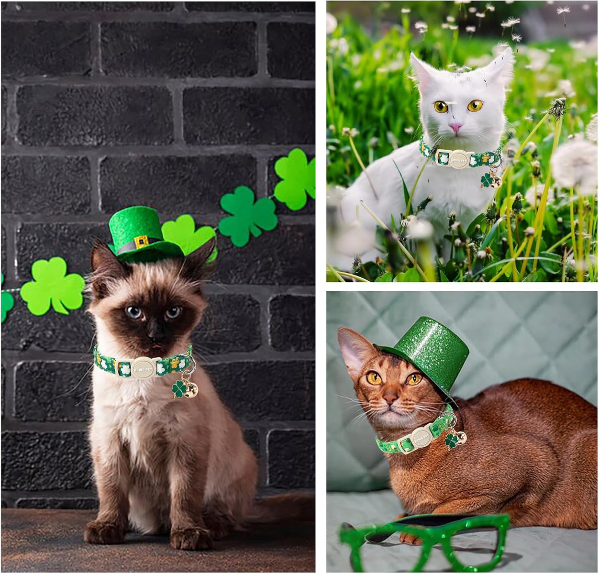 ARING PET 2 Pack Cat Collar-Cute Cotton Cat Collar Breakaway - St Patrick-Green Beer & Clover - image 4