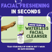 TropiClean Warm Vanilla Waterless Facial Cleanser for Dogs | Dog Foam Face Wash | Dog Face Wash Derived from Natural Ingredients | Cat Friendly | Made in the USA | 7.4 oz.