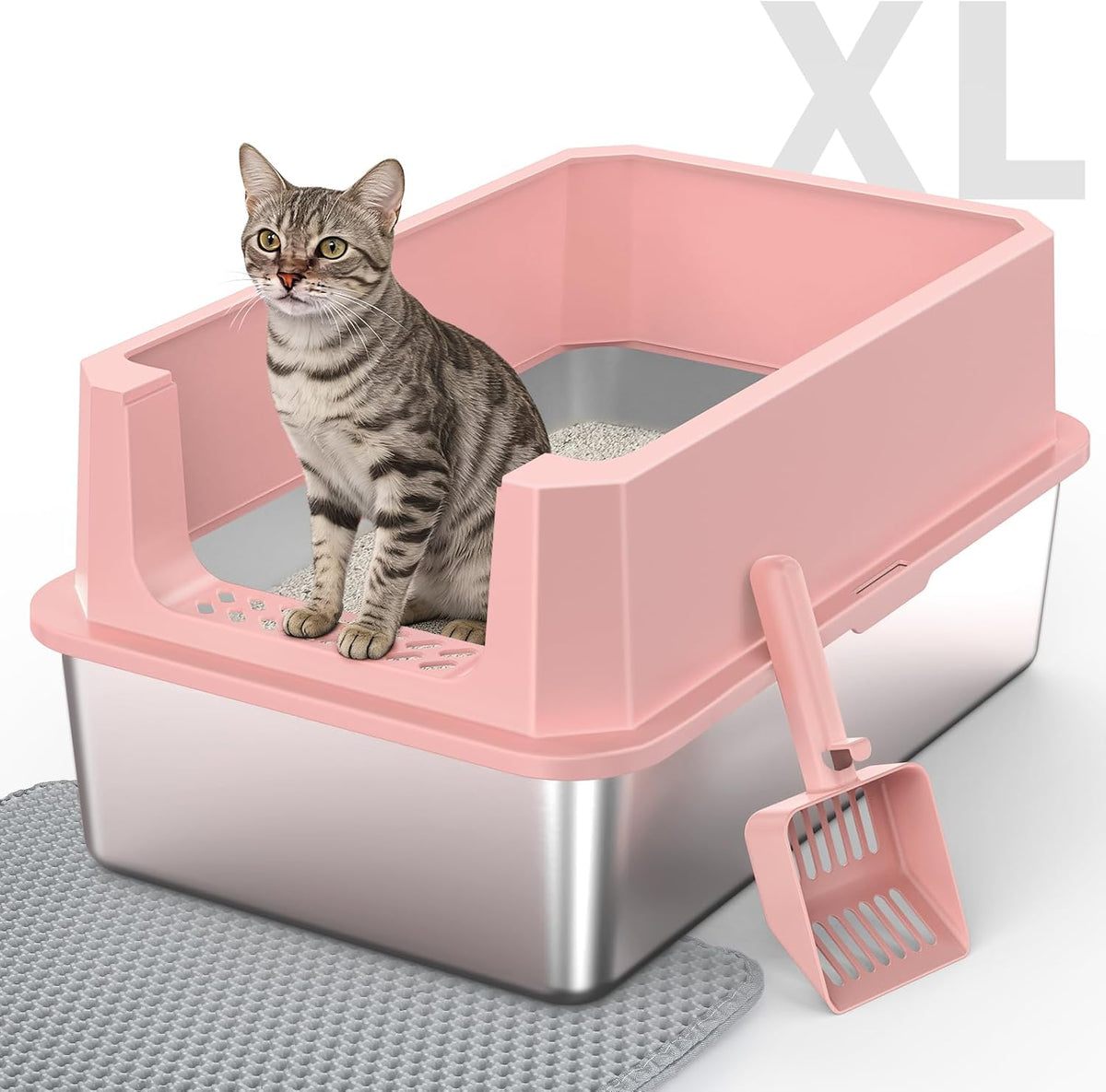 Stainless Steel Litter Box - Pink / XL