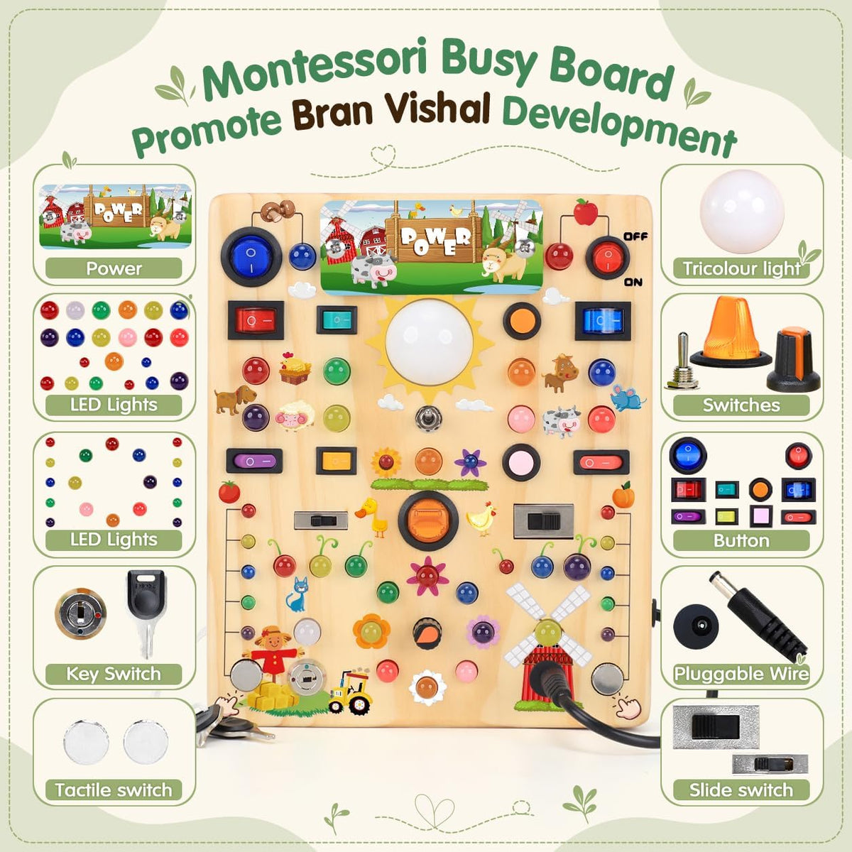 Busy Board with LED Light Switches - Large Farm Busy Board - image 2