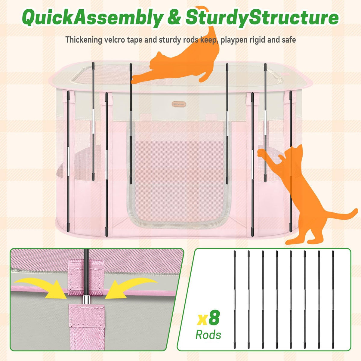 Foldable Pet Playpen, Cat & Puppy Playpen - Pink / 1 / X-Large(45''×34''×26'') - image 2