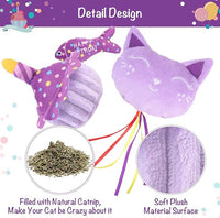 BINGPET Cat Birthday Catnip Toys for Indoor Cats,Cat Birthday Hat,Bandana and Cat Birthday Cake Interactive Plush Kitten Chew Toys,Cute Fish,Balloon Toys with Crinkle Paper and Catnip Inside(Purple)