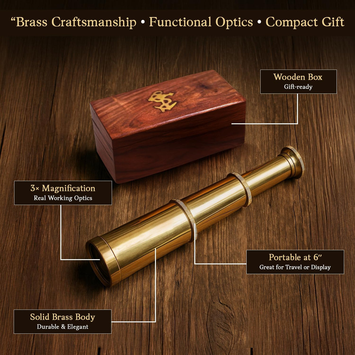 NauticalMart 6 Inch Brass Telescope with Wooden Box for Nautical - image 3