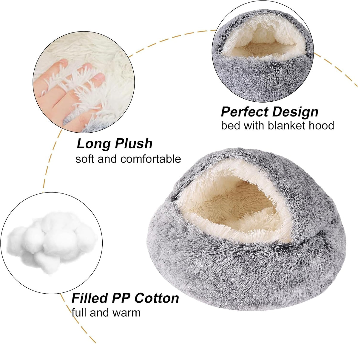 Cat Bed Cave, Cat Beds for Indoor Cats, Washable Hooded Cat Beds - 20.0"L x 20.0"W x 12.0"Th / Grey - image 3