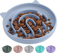 Coomazy Slow Feeder Cat Bowl Silicone Pet Puzzle Feeder for Slow - Light Blue / 1 Cup