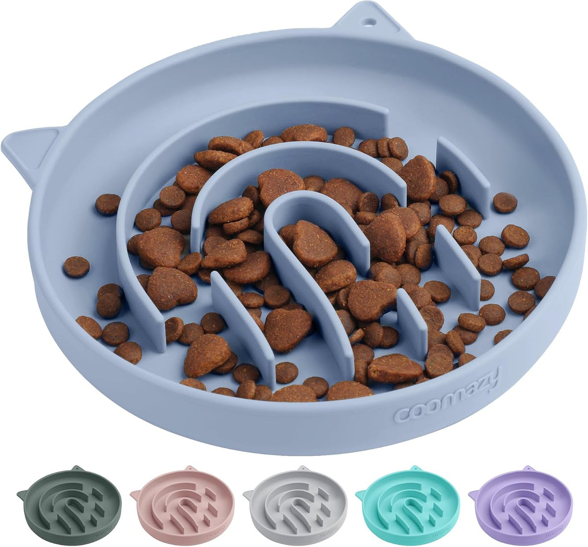 Coomazy Slow Feeder Cat Bowl Silicone Pet Puzzle Feeder for Slow - Light Blue / 1 Cup