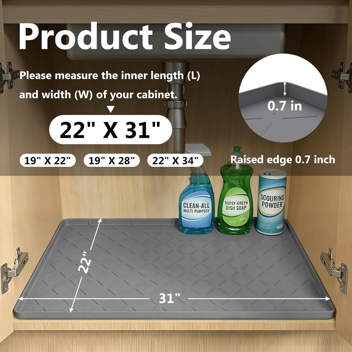 MateeyLife Silicone Waterproof Mat for Dog & Cat Food Mat 19"X12" – Essentials for Dogs - 22''W x 31''L / Dark Grey - image 2