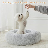 WNPETHOME Calming Dog Bed Cat Bed Donut, Faux Fur Pet Bed Self-Warming Donut Cuddler, Comfortable Round Plush Dog Beds (24 x 24 Inch, Light Grey)