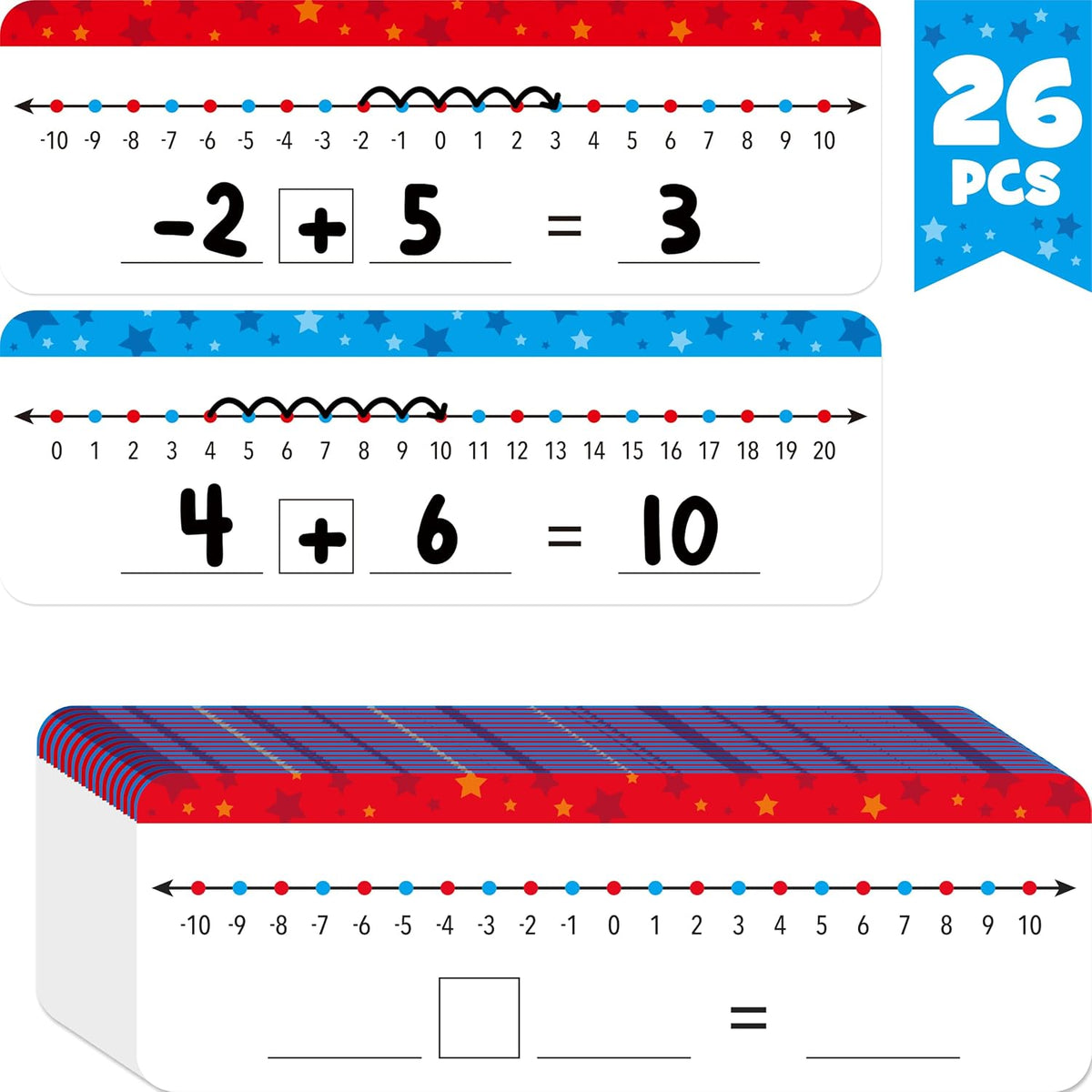 SpriteGru number line dry erase boards with 0-10 and 0-20 lines and colorful star print