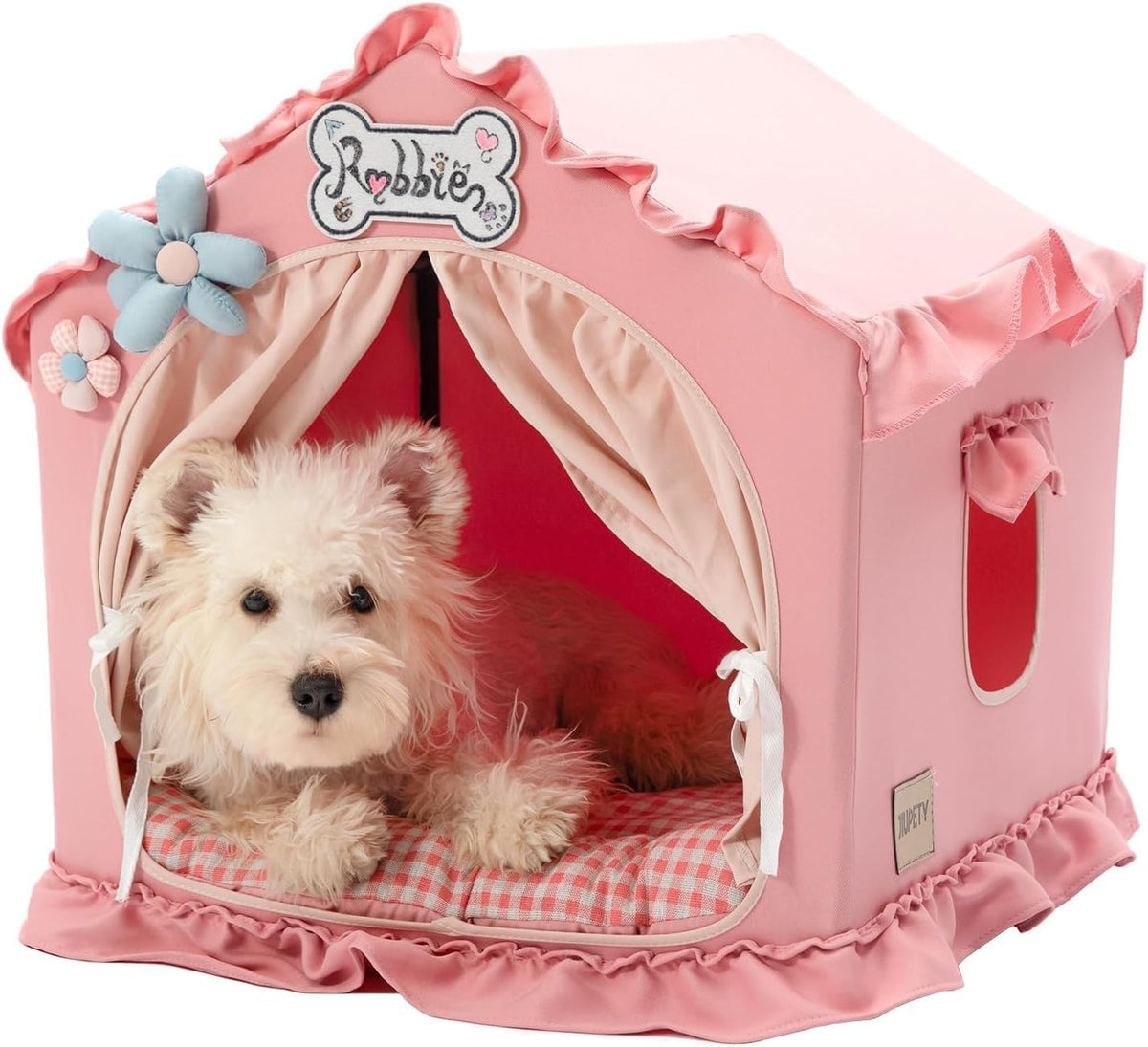 Indoor Dog House with Frame, Cute Dog Tent Bed with Cover Cave - Medium ( 17" × 17" × 17" ) / Pink