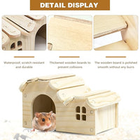Hamster Toys 5-Piece Set,Hamster House, Swing, Climbing Ladder, Seesaw & Exercise Wheel,Pet DIY Sport Exercise Toys Set, Small Animal Habitat Accessories,Gerbils, Mice(Natural Wood A)