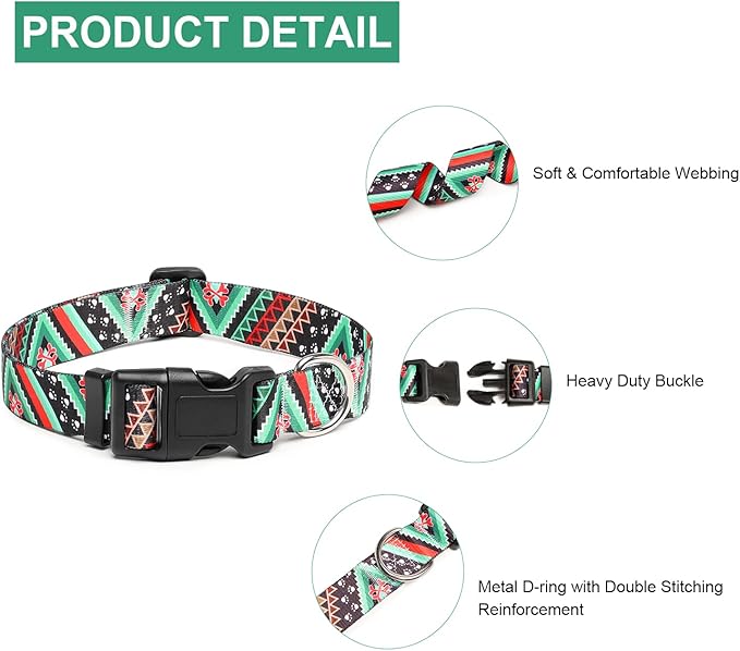 Mercano Adjustable Dog Collar - Special Design Patterns, Soft Nylon Comfortable Durable Pet Collar for Small Medium Large Dogs (XS, Ethnic Green)