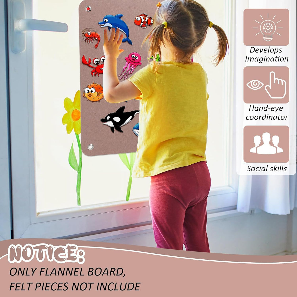 Yunsailing felt story boards for kids, 4 black flannel boards with grommets - view 11