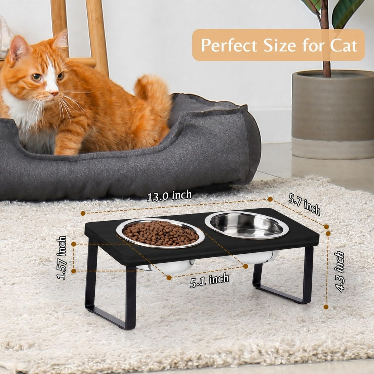 Elevated Cat Food Bowl for Indoor Cats - 2 Bowls / Black - image 4