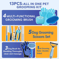Dog Brush for Shedding 13pcs Bath Grooming Kit with Pet Nail Clipper - Blue 13pcs - image 2