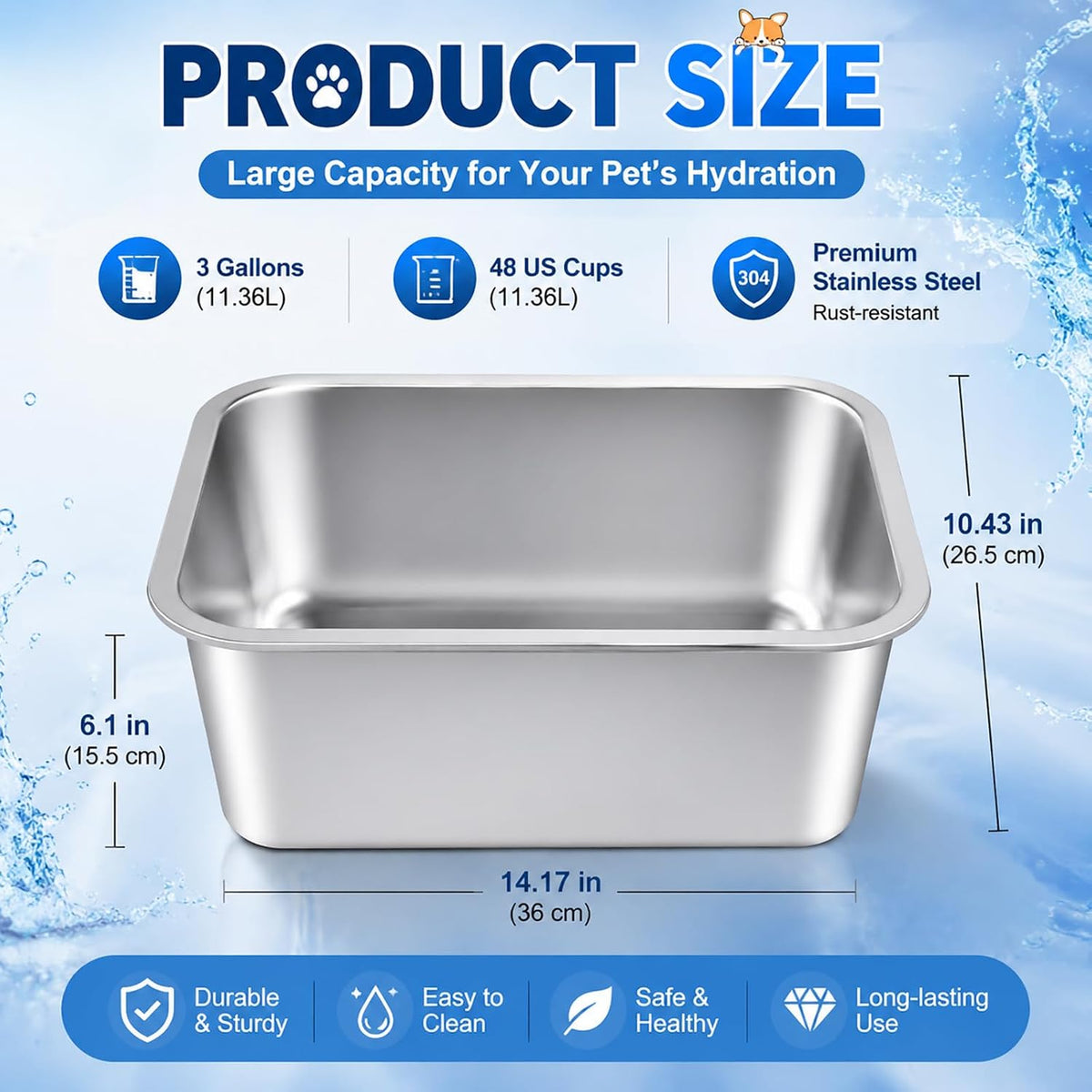 3 Gallon Large Water Bowl for Dogs - 1 Bowl / 3 Gallons - image 2