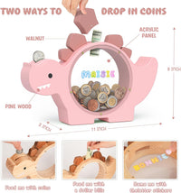 Summidate Wooden Dinosaur Piggy Bank - Pink / Standard - image 2