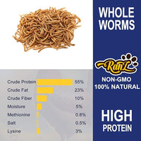 RANZ 2LBS Non-GMO Dried Mealworms for Chickens, High Protein Meal Worms, Premium Chicken Feed, Whole Large Mealworms for Blue Birds, Ducks, Fish
