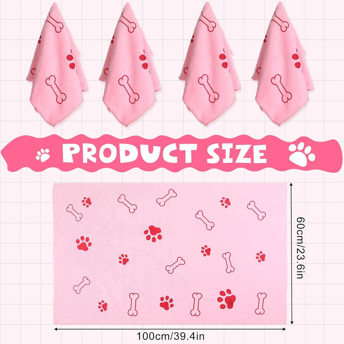 Chumia 4 Pcs Dog Towels for Drying Dog Puppy Bulk Microfiber - 24 x 40 Inch / Pink - image 4