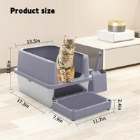 RIZZARI Stainless Steel Litter Box: High Sides for Kittens & Small - Gray - image 2