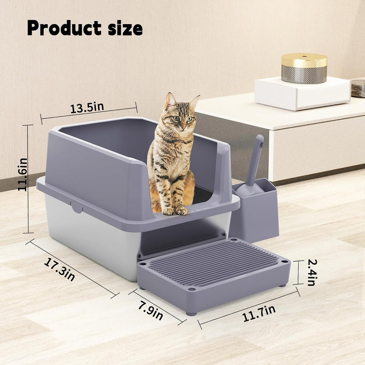 RIZZARI Stainless Steel Litter Box: High Sides for Kittens & Small - Gray - image 2