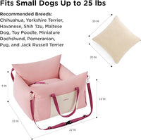 Lesure Small Dog Car Seat for Small Dogs -Soft Dog Booster Seat for Car with Storage Pocket and Clip-On Safety Leash and Thickened Memory Foam Filling, Pet Travel Carrier Bed Strawberry Cream
