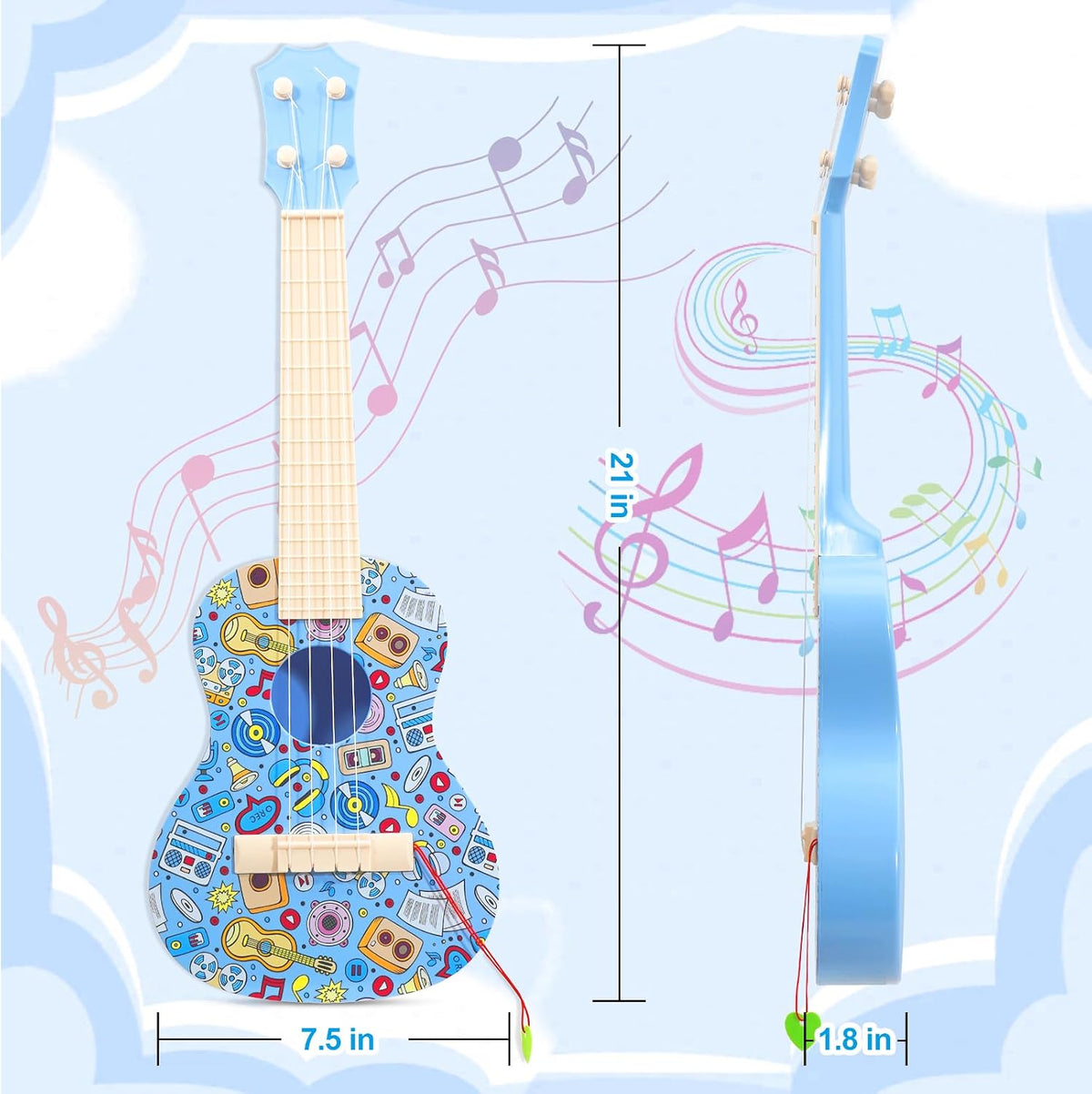 LeeQee 21in Ukulele Guitar for Kids - Blue - image 2
