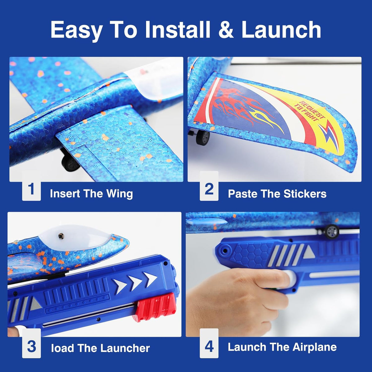 Wesfuner 3 Pack Foam Airplane Launcher Toys - Blue&green&orange / Small - image 2