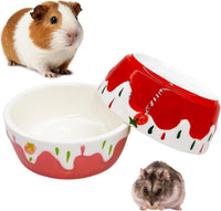 2 Pack Ceramic Guinea Pig Food Bowl Hamster Food Bowls for Gerbil Rat – Essentials for Small Pets - Pink + Red
