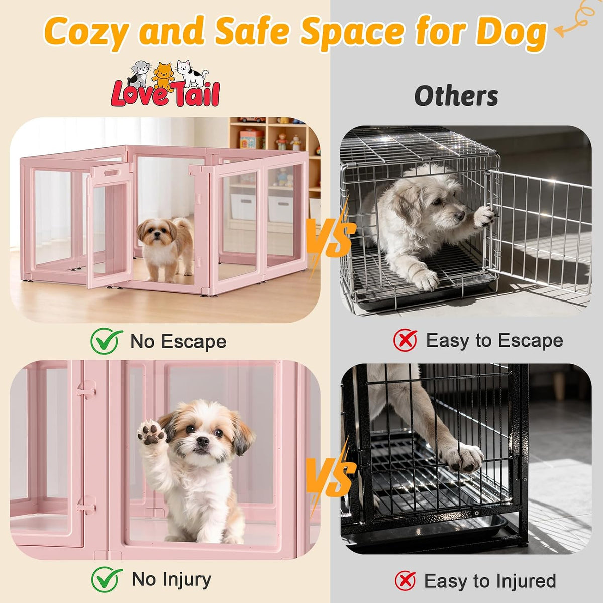 DIY Clear Acrylic Dog Playpen House - Skin Pink / 8PCS / 23.6"H - image 2