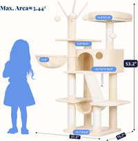 Hey-brother Cat Tree Tower with Padded Platform Bed, Hammock - 53 Inch / Beige - image 2