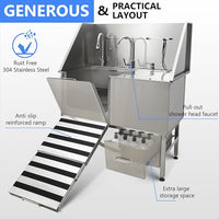50" Dog Washing Station, Professional Stainless Steel Pet Dog Bathing Station with Ramp, Faucet, Storage Drawer, Floor Grate Dog Bathtub for Large, Medium, Small Pets (Right Ramp)