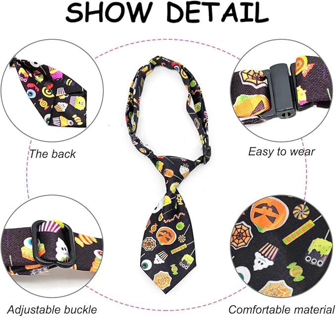 PET SHOW 10pcs Pack Halloween Big Dog Ties Neckties for Large Breed Dogs XL Adjustable Holiday Grooming Accessories Neck Ties Bowties Girl Boy Festival Costumes Photography Party Gift Favor