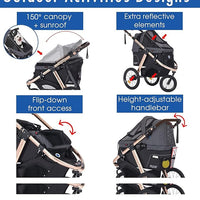 Run Performance Jogging Sports Stroller with Comfort Rubber Wheels/Zipper-Less Entry/1-Hand Quick Fold/Aluminum Frame for Small/Medium Dogs, Cats and Pets (Black)