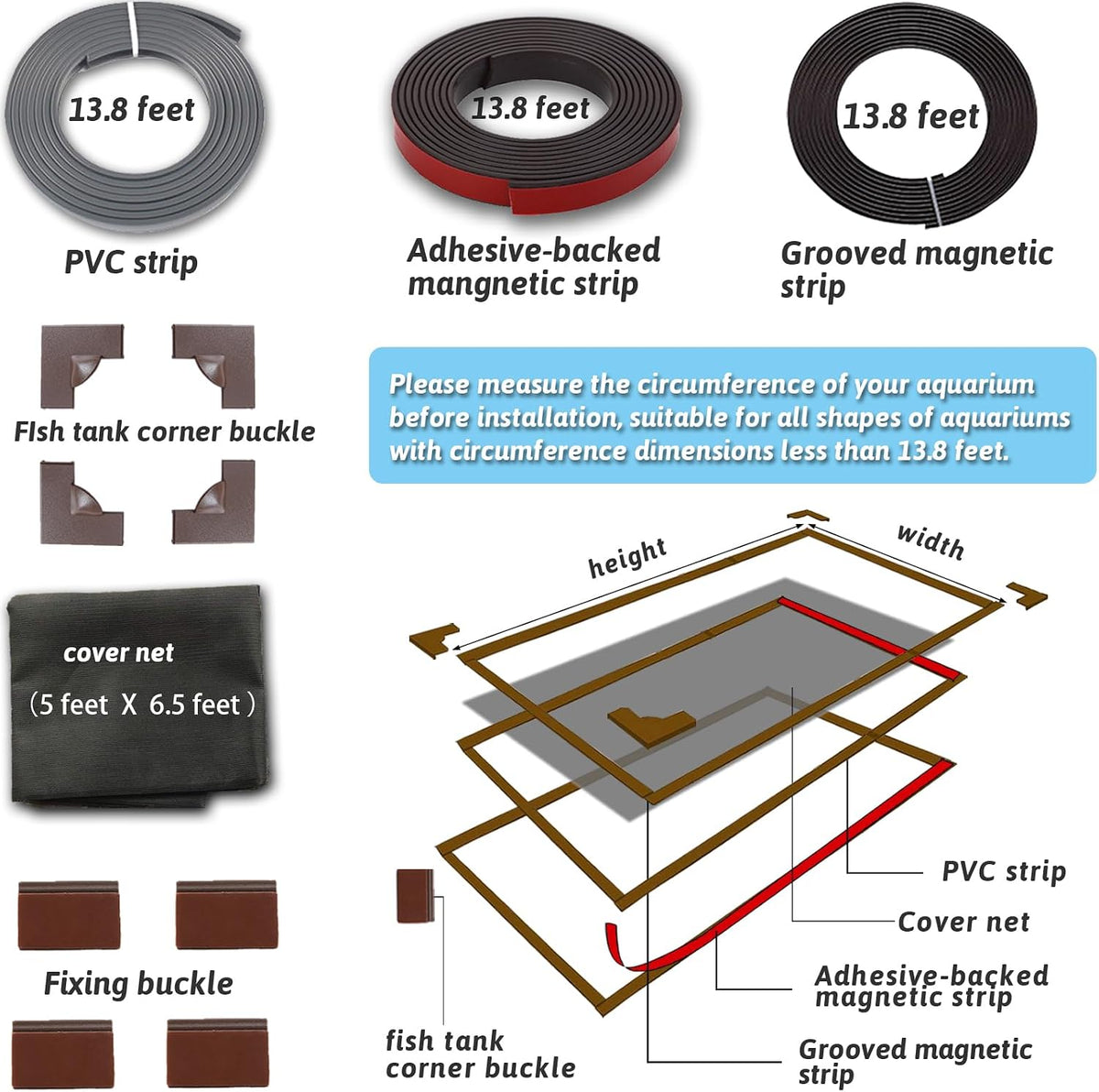 7.5 FT DIY Magnetic Fish Aquarium Anti-Jumping Net Cover - image 2