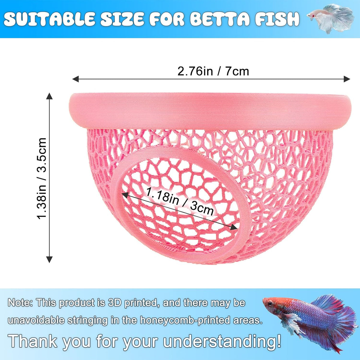 Floating Betta Hide & Shrimp Cave, 3D Printed Aquarium Decor - Pink - image 2