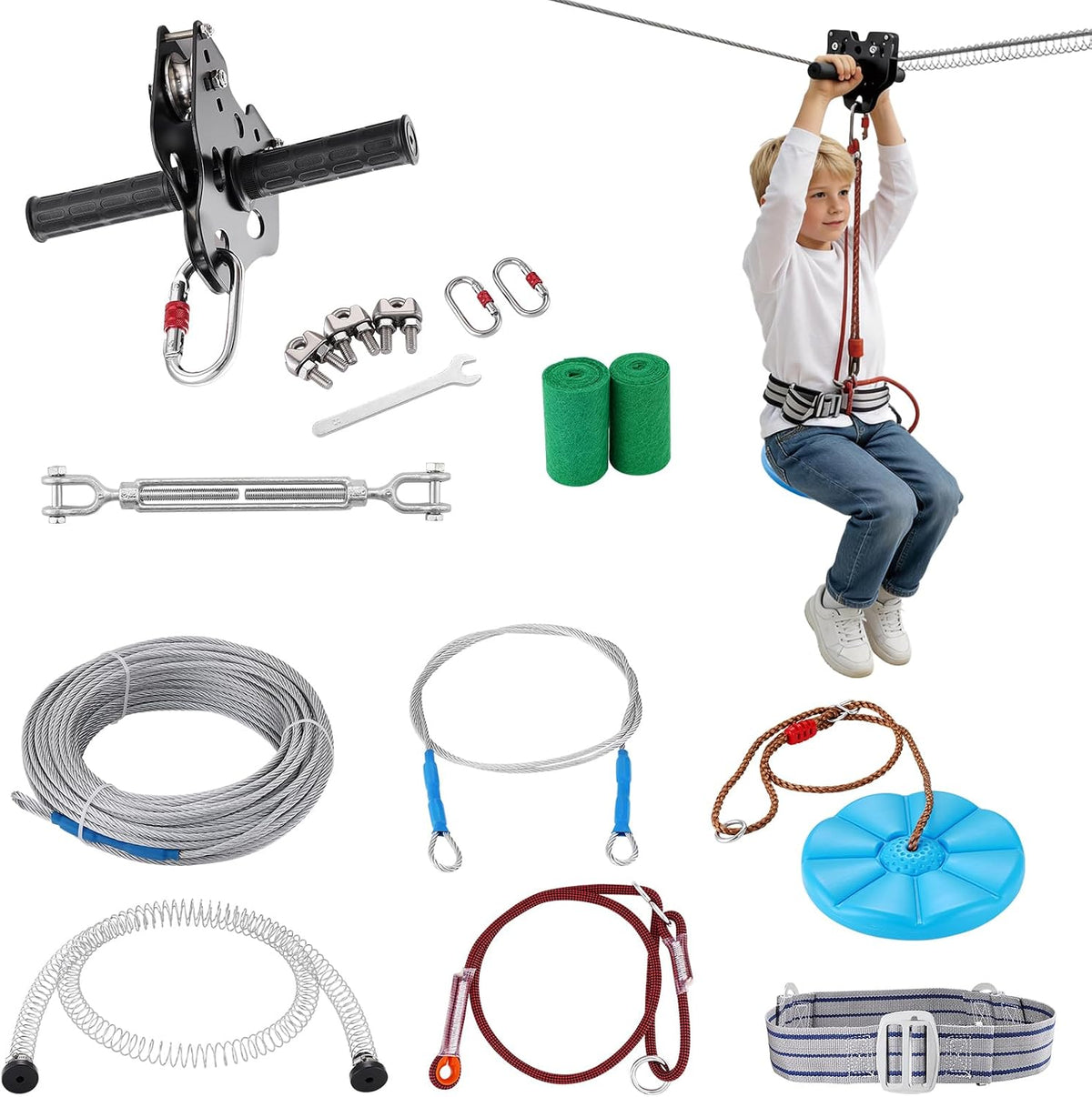 VEVOR 60 ft backyard zipline kit with stainless steel spring brake and seat