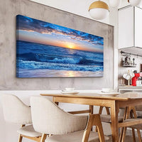 Lapremoly Framed Canvas Wall Art - Large Blue Ocean Beach Wall Painting for Living Room, Bedroom & Office - 24" x 48"