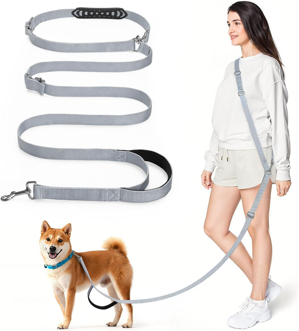 8.5ft Hands Free Dog Leash Adjustable for Medium Dogs - 8.5ft / Gray