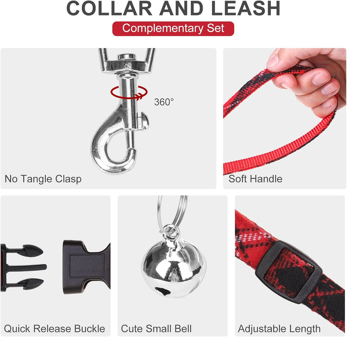 EXPAWLORER Plaid Small Dog Harness and Leash Set with AirTag Holder - Red / Large - image 3