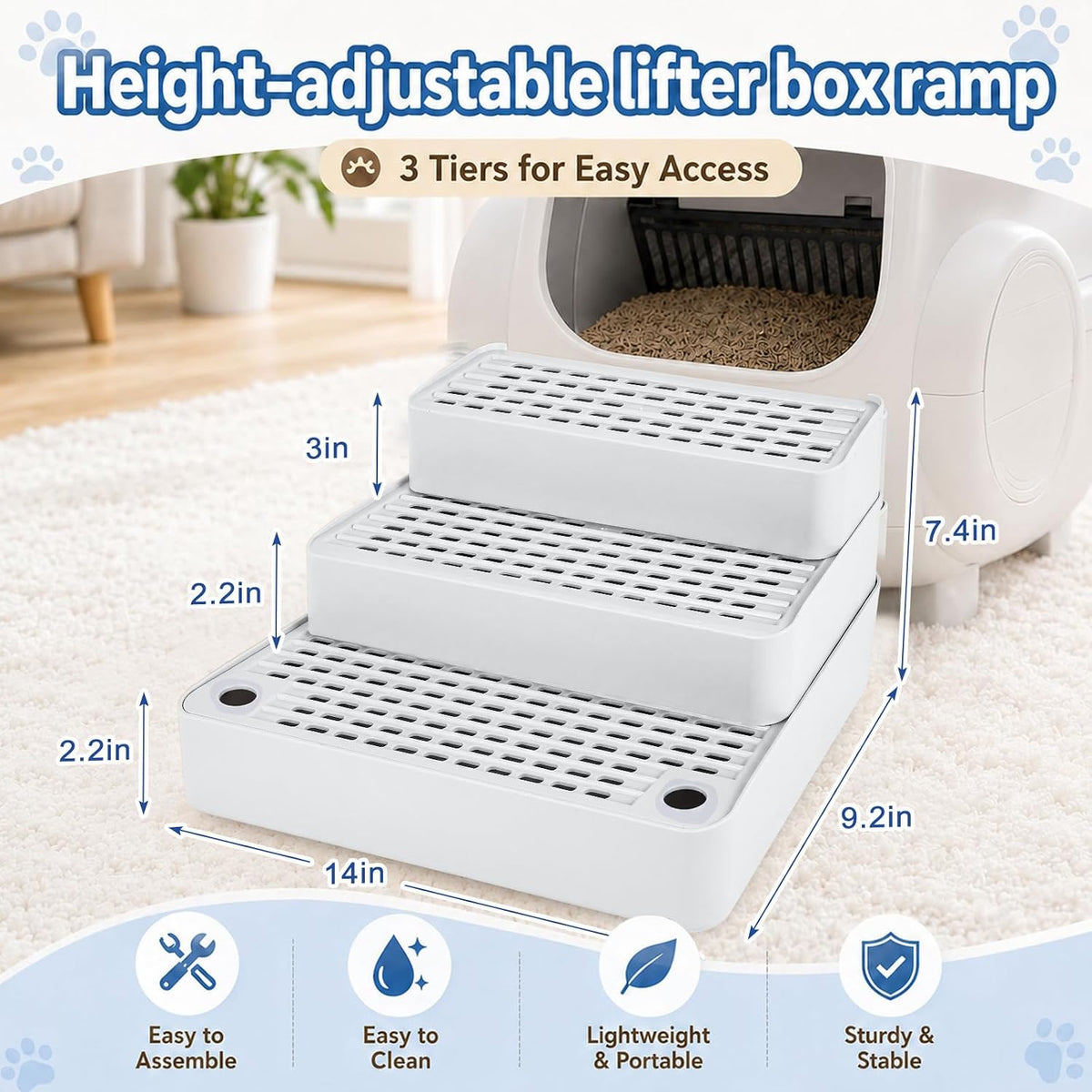 Adjustable Litter Box Step, Cat Ramp for Litter Box, 2 Steps - Light Grey / 3 step - image 2
