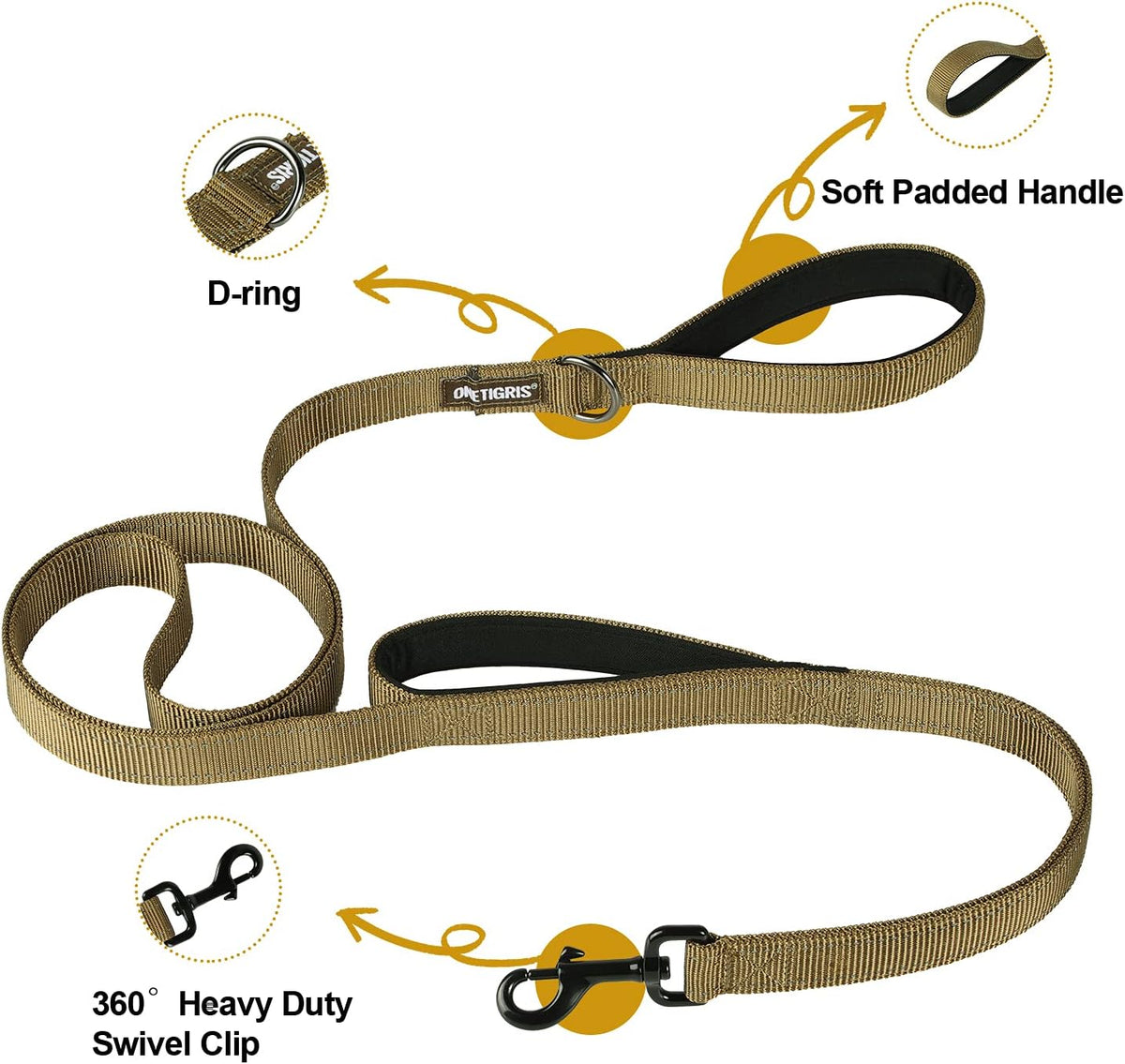 OneTigris No-Pull Dog Leash with Handle for Medium Large Dogs – Essentials for Dogs - Brown / 6FT - image 2