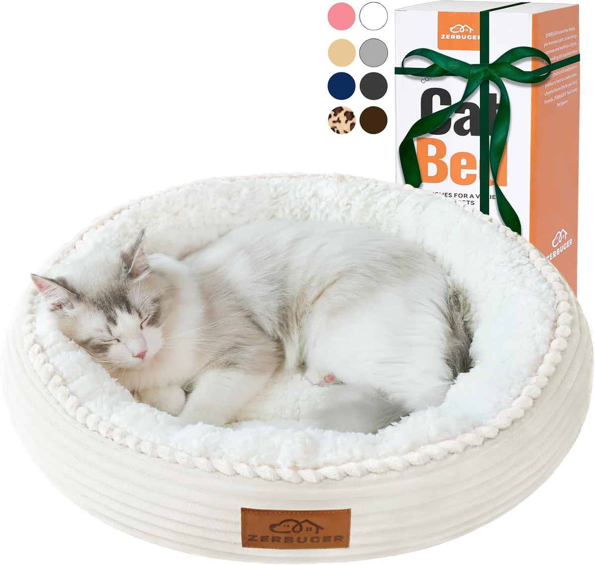 Zerbuger 20in Pink Round Dog Bed Sofa for Dogs Cats - Cream / Small