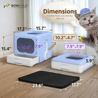 Foldable Cat Litter Box w/Lid, Scoop & Mat, Drawer Design Cat Toilet for Kitten, Two-Way Entry Kitty Litter Box, Odor Control & Easy to Clean, Blue