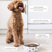 Pearhead Ceramic Dog Bowl, Woof Speckled Pet Food & Water Dish - Gray Dog Faces Bowl / Small - image 2