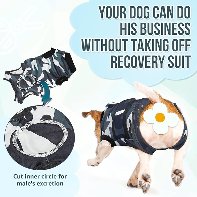 Lukovee Recovery Suit for Dogs, Zipper On Recovery Suit for Female Male Dog, Onesie Abdominal Wounds Cone E-Collar Alternative Prevent Licking Spay Recovery Suit (Medium, Camouflage)