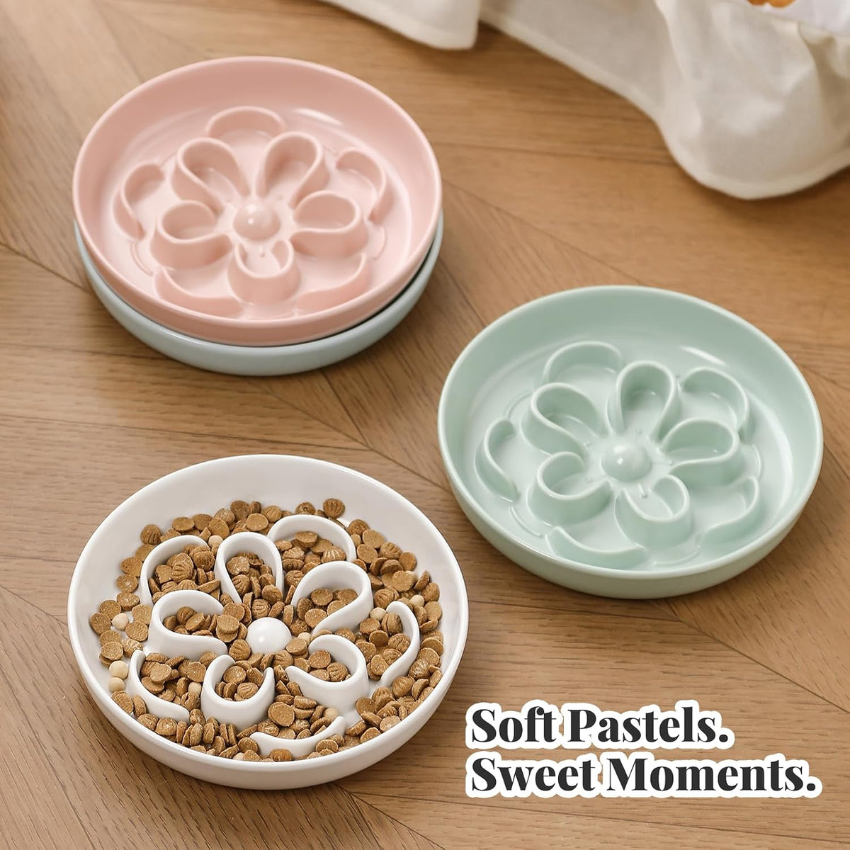 Melamine Cat Slow Feeder Bowl Set - White & Pink & Green / 3 PACK - image 3