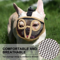 Short Snout Dog Muzzle - Adjustable Breathable Mesh Bulldog Muzzle for Biting Chewing Barking - Khaki / Medium/11"-17" - image 2