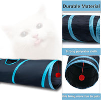 Cat Tunnel Tube Toys，Tunnels for Indoor Cats - 2 Way Black Blue - image 4